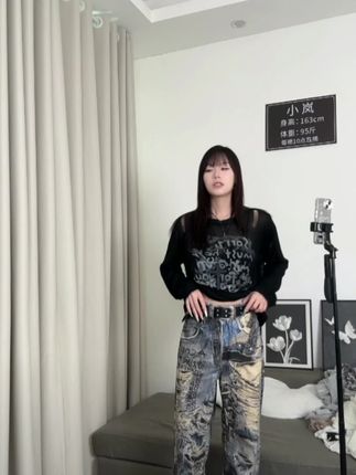 3D数码印花破坏手绘长裤水洗野营风涂鸦百搭街头宽松牛仔裤#酷女孩穿搭 #梨形身材穿搭 #工装裤穿搭 #百搭神裤 #牛仔穿搭