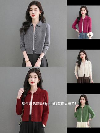 哥弟阿玛施正品秋季新款纯色绣花长袖POLO领针织衫设计感百搭外套