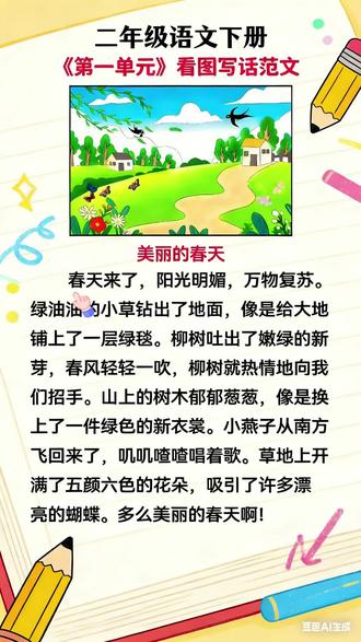 二年级语文下册《找春天》看图写话范文#二年级 #语文作文 #幼小衔接 #春天