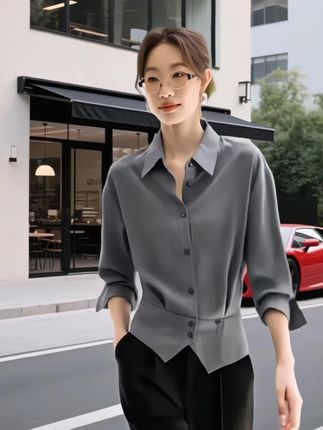 #时尚气质穿搭 #时髦穿搭#时尚女装穿搭 # 法式气质收腰显瘦衬衫#秋日户外就穿琥珀系