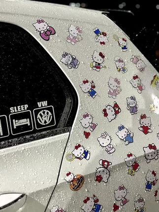 DIY凯蒂猫HelloKitty贴纸汽车个性装饰贴电动车装饰防水自沾贴画#贴纸 #kt猫 #贴纸拍照 #防水透明贴 #装饰贴纸