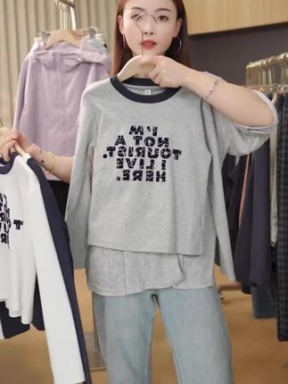 #中大童童装 长袖秋款打底衫初高中生女孩休闲洋气圆领春秋zb6056简约童品#男女同款 #小个子穿搭 #T恤 #打底衫