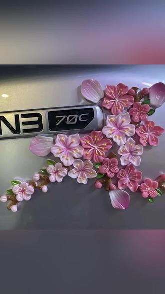 3d立体桃花车贴汽车电动车花朵装饰贴无痕点胶内饰树脂樱花装饰#好物推荐 #好物分享 #3d立体桃花贴 #车载好物