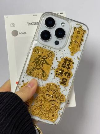 欧克里里金箔滴胶中国风财神爷适用苹果16/15/14手机壳13/12/11壳 #手机壳 #好物推荐🔥