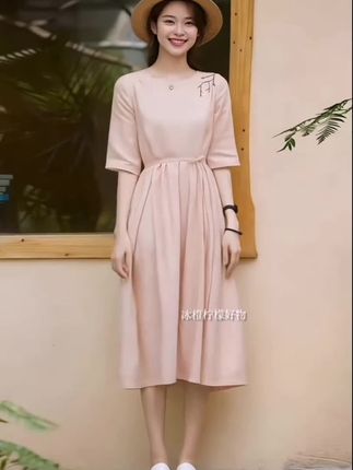 高支纯苎麻连衣裙2025新款女夏季气质文艺复古棉麻显瘦长裙子薄款#穿搭 #高级感穿搭 @DOU+上热门
