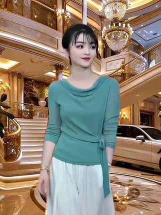 2025早秋新款时尚显瘦绑带堆堆领长袖修身百搭小衫#谁穿谁漂亮 #减龄显瘦穿搭 #女装穿搭 #气质女神穿搭 #精致穿搭