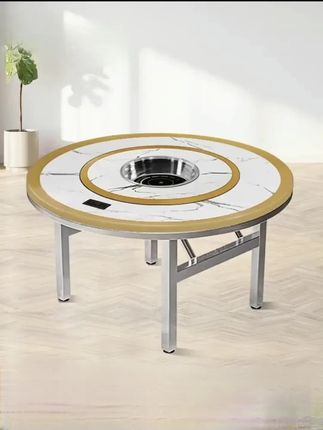 #内置转盘火锅桌#折叠圆餐桌#电磁炉饭桌 #不锈钢火锅桌 #火锅桌
