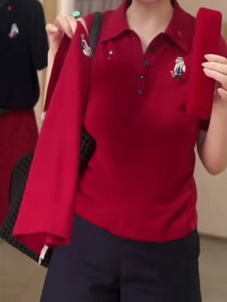 卡通刺绣翻领短袖T恤休闲百搭显瘦POLO衫上衣女6688-8911