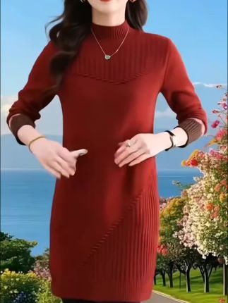秋冬高端半高领大码宽松毛衣裙女中长款加厚胖MM遮屁股针织打底衫#时尚气质穿搭 #时髦穿搭 #潮流时尚穿搭 #时尚感穿搭 #时尚潮流穿搭