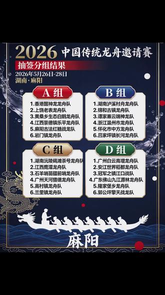 2026年5月26日-28日麻阳中国传统龙舟邀请赛抽签分组情况#麻阳龙舟 #张雪机车#龙超 #比赛赛程表