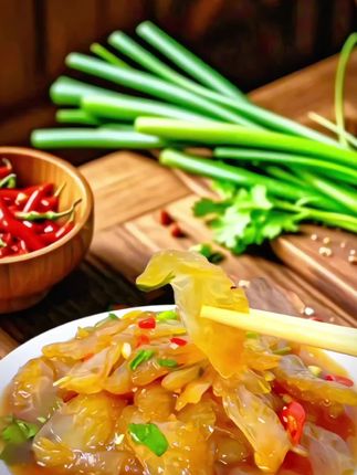 酸辣海蜇头 酸辣,脆爽,开味!加入黄瓜青红椒香菜,再点入香油香醋,一盘酸甜微辣的凉拌海蜇头超好吃!#海蜇头#海蜇#凉拌菜#家常菜 #美食 #美食分享 @抖