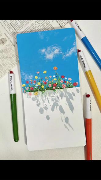 画完这页,才懂什么叫“把春天揣进兜里 #丙烯笔马克笔绘画 #风景手绘 #零基础学画画 #画画的日常 #手绘