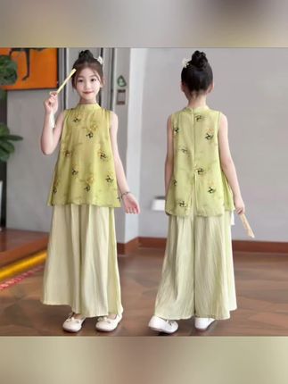 #女童夏装国风套装2025新款儿童装洋气旗袍女大童夏季新中式两件套