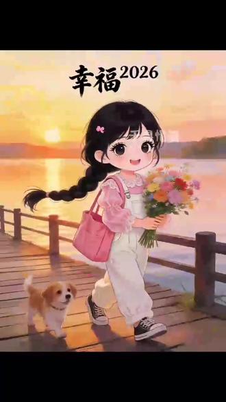 🌈2026好运已送达!🌸女孩抱着向日葵笑靥如花,小白狗摇尾相伴超治愈~☀️快接住这份美好,新的一年必定万事顺遂!