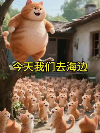 胖橘带999个孩儿去海边#萌宠 #即梦ai #萌宠出道计划 #橘猫 #治愈