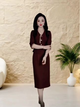 #酒红色假两件连衣裙#优雅气质 #气质女神 #高级感#假两件连衣裙