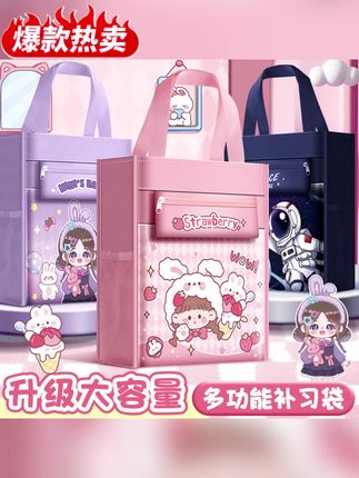 大容量学生补习袋,帆布面料厚实,自带笔袋,方便实用!#手提袋 #帆布包 #书本整理袋 #收纳袋 #学习用品