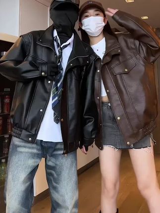 哇塞真的有被帅到#中性风#美式夹克 #早秋新款 #皮衣 #男女同款情侣款