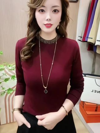 高级感烫钻圆领打底衫#气质时尚修身百搭长袖T恤减龄上衣#谁穿谁好看 爱了爱了