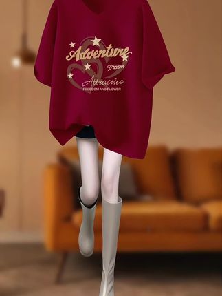 2024年新款夏季大码V领纯棉短袖t恤女装oversize显瘦百搭上衣#一击即中的夏日穿搭 #夏日穿搭小心机 #谁穿谁好看 #短袖