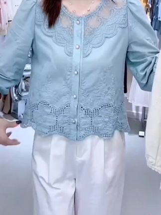 #强烈推荐 100%棉新款早秋七分袖衬衫女新款淑女小衫宽松甜美百搭上衣女