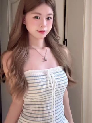 纯欲风辣妹撞色针织条纹系带抹胸背心夏季新款设计感显瘦短款0593#纯欲#条纹#夏季#抹胸 #设计