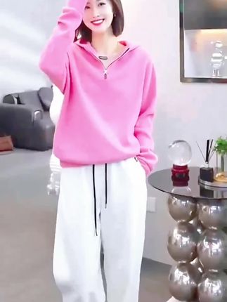 今日上新,粉色休闲运动套装女2025新款洋气减龄卫衣阔腿裤春秋季穿搭一整套#女装 #秋季穿搭 #洋气减龄
