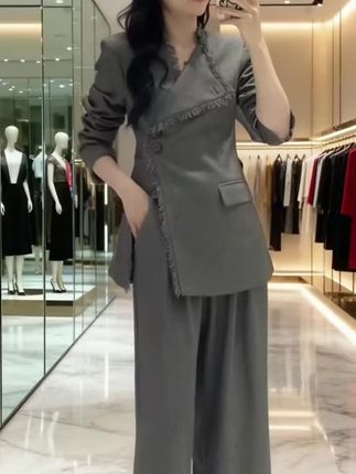 大码阔腿简约显瘦简约通勤气质时尚套装女胖mm西装休闲洋气两件 #气质穿搭 #时尚套装 #套装穿搭 #休闲套装 #两件套