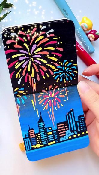 丙烯马克笔画个烟花吧|一分钟学会画烟花|好学详细的画画教程 #画烟花 #画画教程 #跟着抖音学画画 #丙烯马克笔 #初描丙烯马克笔