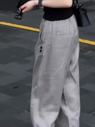 灰色慵懒风百搭休闲裤女夏季薄款梨形身材胖mm高腰显瘦宽松阔腿裤#休闲裤 #阔腿裤#高腰阔腿裤#百搭裤子#时尚裤子