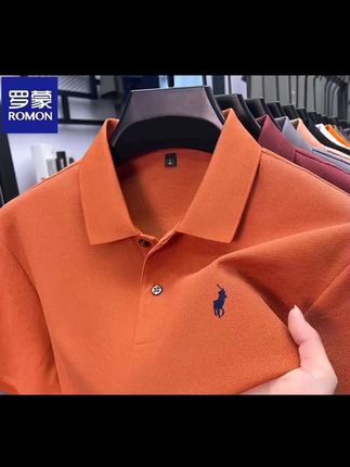 罗蒙100%纯棉短袖t恤男士夏季翻领中年休闲宽松刺绣保罗Polo衫潮#夏季新款#宽松休闲#阳光帅气 #爆款@D0U十小助手