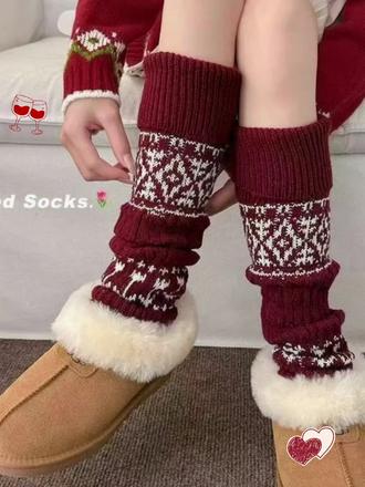 费尔岛森系新年红色袜套秋冬堆堆袜保暖加厚复古百搭时尚仙女洋气小腿袜套#袜子#堆堆袜 #显高显瘦显腿长#过年#时尚又百搭
