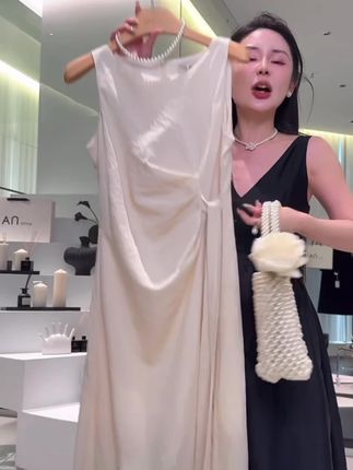 法式圆领无袖系带收腰连衣裙女夏季2025轻熟风气质背心长裙子5345
