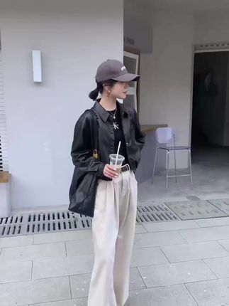 2025春秋新款!韩版短款PU皮衣,小个子女生显瘦神器! #小个子短款 #女生显瘦上衣 #韩版皮夹克 #PU皮衣外套 #短款显瘦皮衣