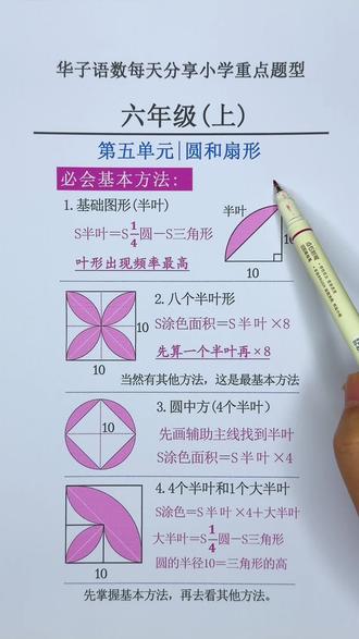 #六年级 上册圆和扇形,叶形面积#小学数学