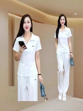 夏季休闲风运动套装,2025新款Polo领时尚气质百搭减龄短袖两件套