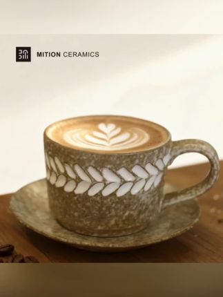 麦穗手作咖啡杯碟套装复古粗陶创意咖啡杯早餐杯家用带礼盒#陶瓷杯 #咖啡杯 #