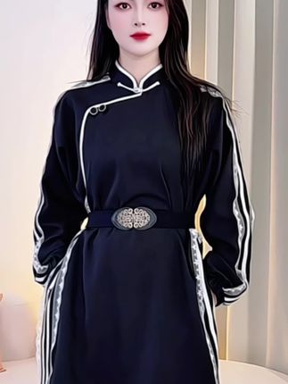 女士中长袍收腰显瘦优雅气质款短袍蒙古袍#夏季穿搭 #谁穿谁漂亮 #连衣裙分享 #气场全开 #改良旗袍穿搭