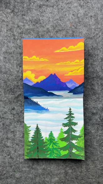 丙烯马克笔绘画 一起来画这幅空间感满满的云海松涛#跟着抖音学画画 #绘画教程#绘画过程#丙烯马克笔绘画