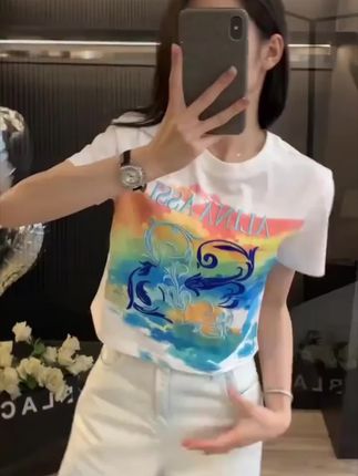 印花正肩短袖T恤女2025夏季显瘦上衣高腰阔腿长裤洋气减龄牛仔裤#夏天该有的样子 #t恤穿搭 #减龄洋气穿搭 #简约风穿搭真是yyds #谁穿谁好看系列