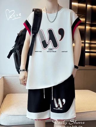 夏季新款男士穿搭无袖运动休闲套装薄款背心学生篮球服帅气衣服潮 #夏季穿搭 #男生穿搭 #篮球穿搭 #运动休闲 #今天穿什么