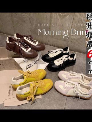 #板鞋 #休闲鞋 #德训鞋 #运动鞋 #板鞋推荐 真皮复古时尚德训鞋女拼色圆头百搭舒适休闲内增高运动休闲板鞋