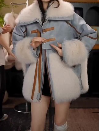 女童皮毛一体外套秋装新款儿童洋气秋冬季加绒加厚防皮草上衣