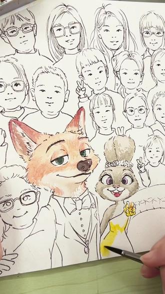 会画画的人去看电影是怎么拍合照的!#一般人不知道是什么 #画画老师 #疯狂动物城2 #水彩教程 #画画其实很简单