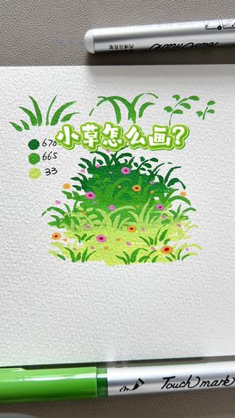 简单学会画一片草丛 #植物绘画教程 #丙烯马克笔绘画 #画画教程 #一看就会画 #画花草