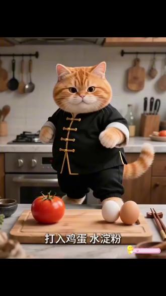 橘猫大厨教你做番茄炒蛋#小云雀AI #ai视频制作 #橘猫 #橘猫日常 #起号方法