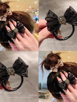 新款欧根高级水钻蝴蝶结头饰发圈发绳发饰气质皮筋丸子马尾头绳 #时尚饰品 #发圈