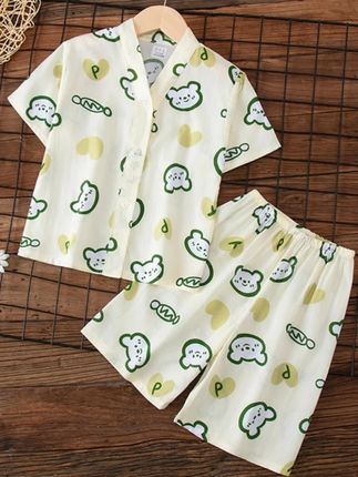 夏季儿童家居服男童女童薄绵绸短袖短裤夏天宝宝女孩棉绸睡衣套装