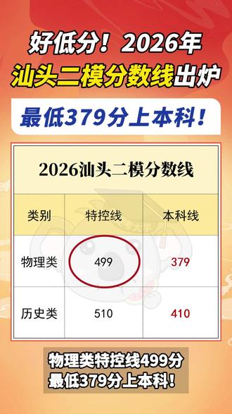 好低分!2026汕头二模分数线出炉,379分上本科! #汕头二模#2026高考 #分数线 #2026汕头二模 #汕头二模分数线