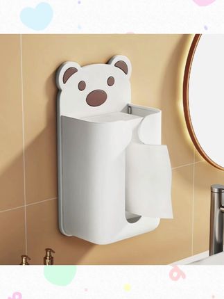 超可爱卡通熊壁挂纸巾盒,加厚免打孔,多场景收纳必备! #壁挂式 #免打孔 #卫生间神器 #多功能设计 #家居好物
